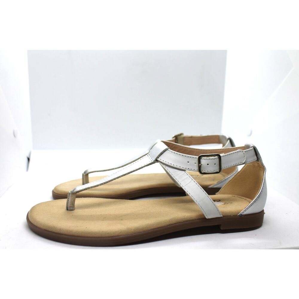 Clarks White T-Strap Leather Sandals